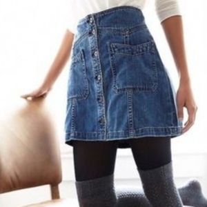 Free People Jean Skirt Dark Blue Button Down Sz 10